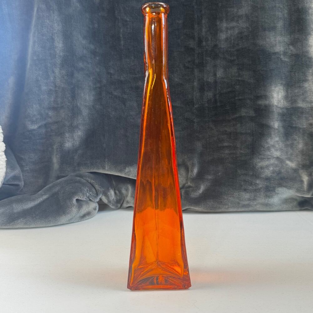 Orange Triangle Glass Bud Vase 12" Tall Modern Decor Accent for Fall Halloween